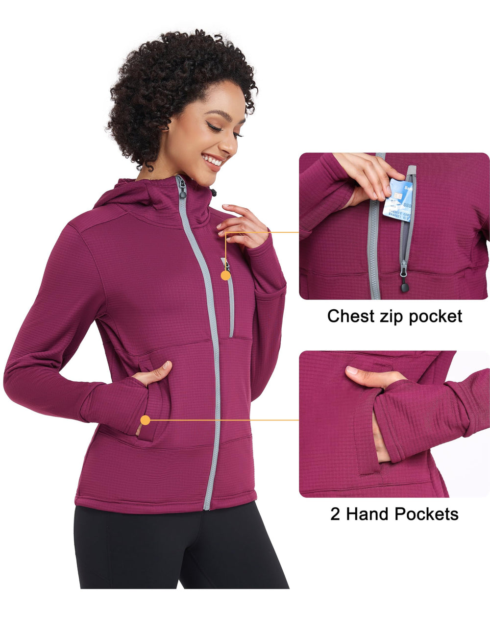 Little Donkey Andy Boysenberry fleece jacket chest pocket close-up for secure access