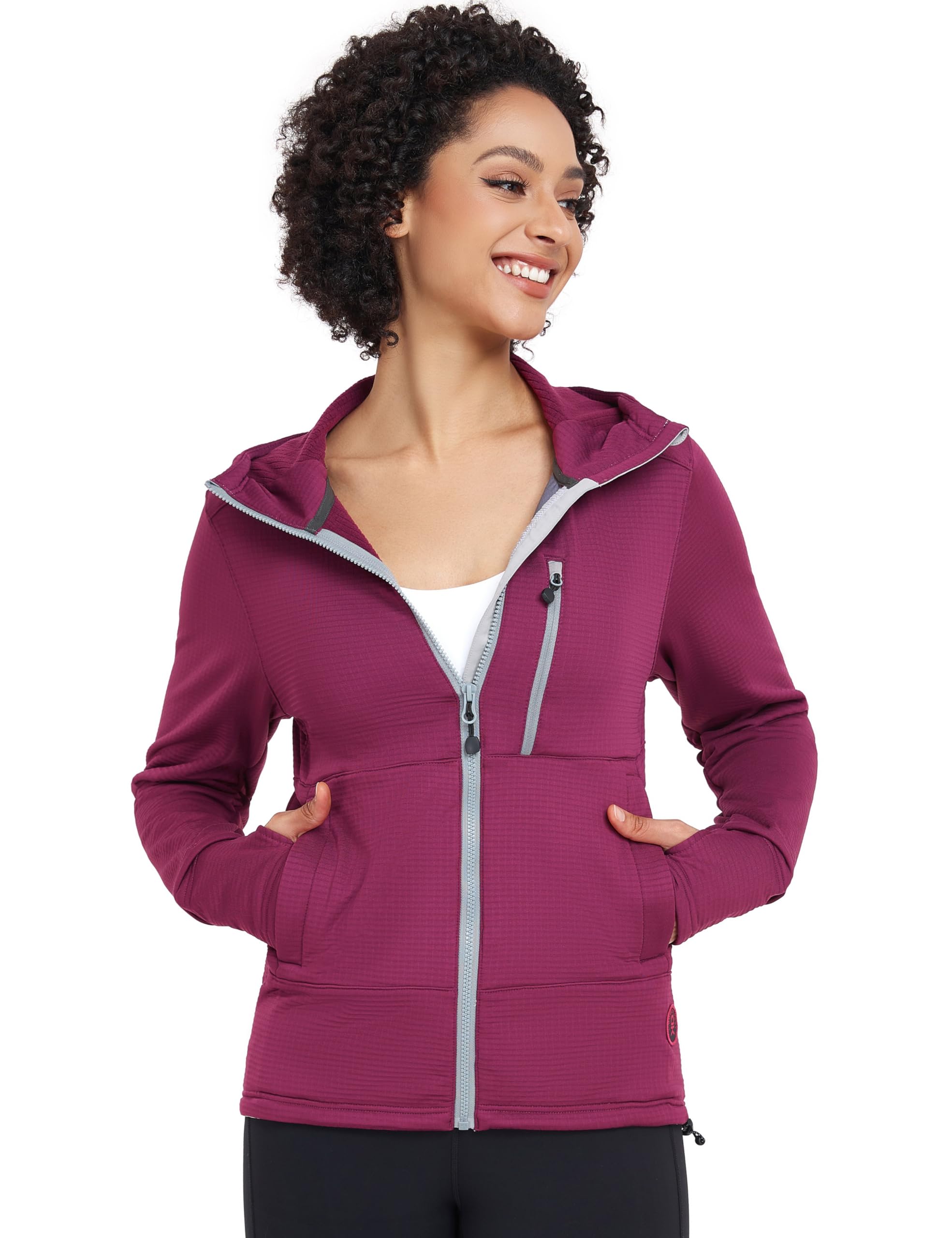 Little Donkey Andy Boysenberry fleece jacket cuff detail highlighting thumbholes for warmth