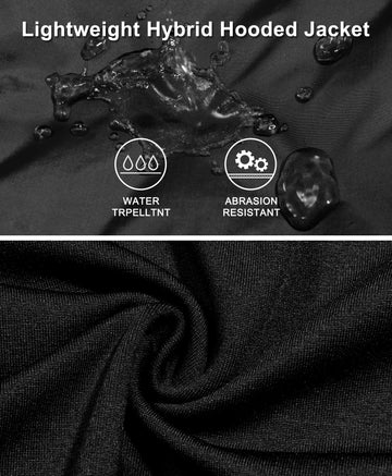 Little Donkey Andy jacket back fabric close-up shows windproof stretch panels for mobility.