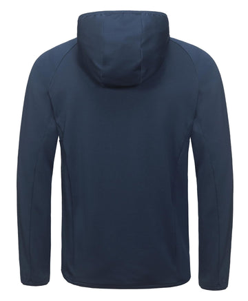 Little Donkey Andy jacket side-hood view navy shows breathable panels for active comfort.