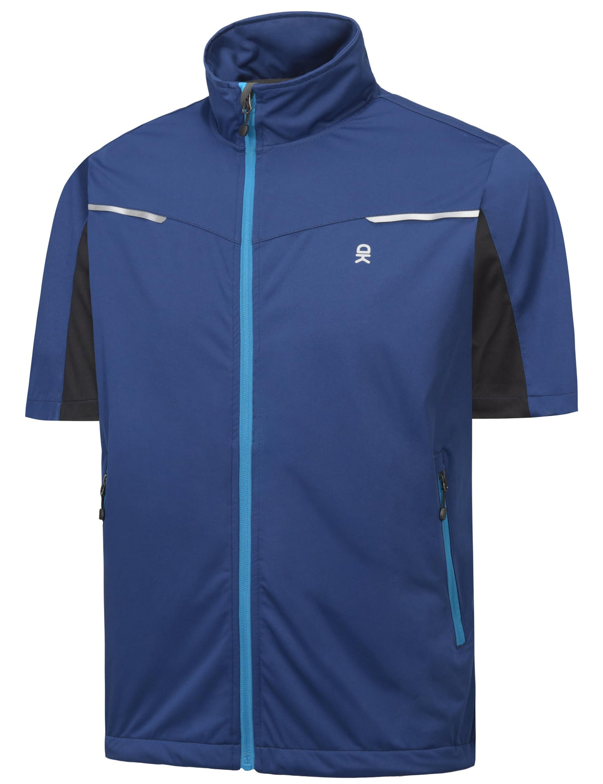 Little Donkey Andy softshell vest front in blue-black shows windproof design