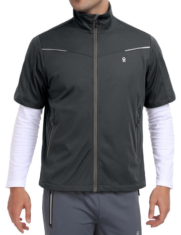 Little Donkey Andy windproof vest side view shows flexible movement for hiking or running.