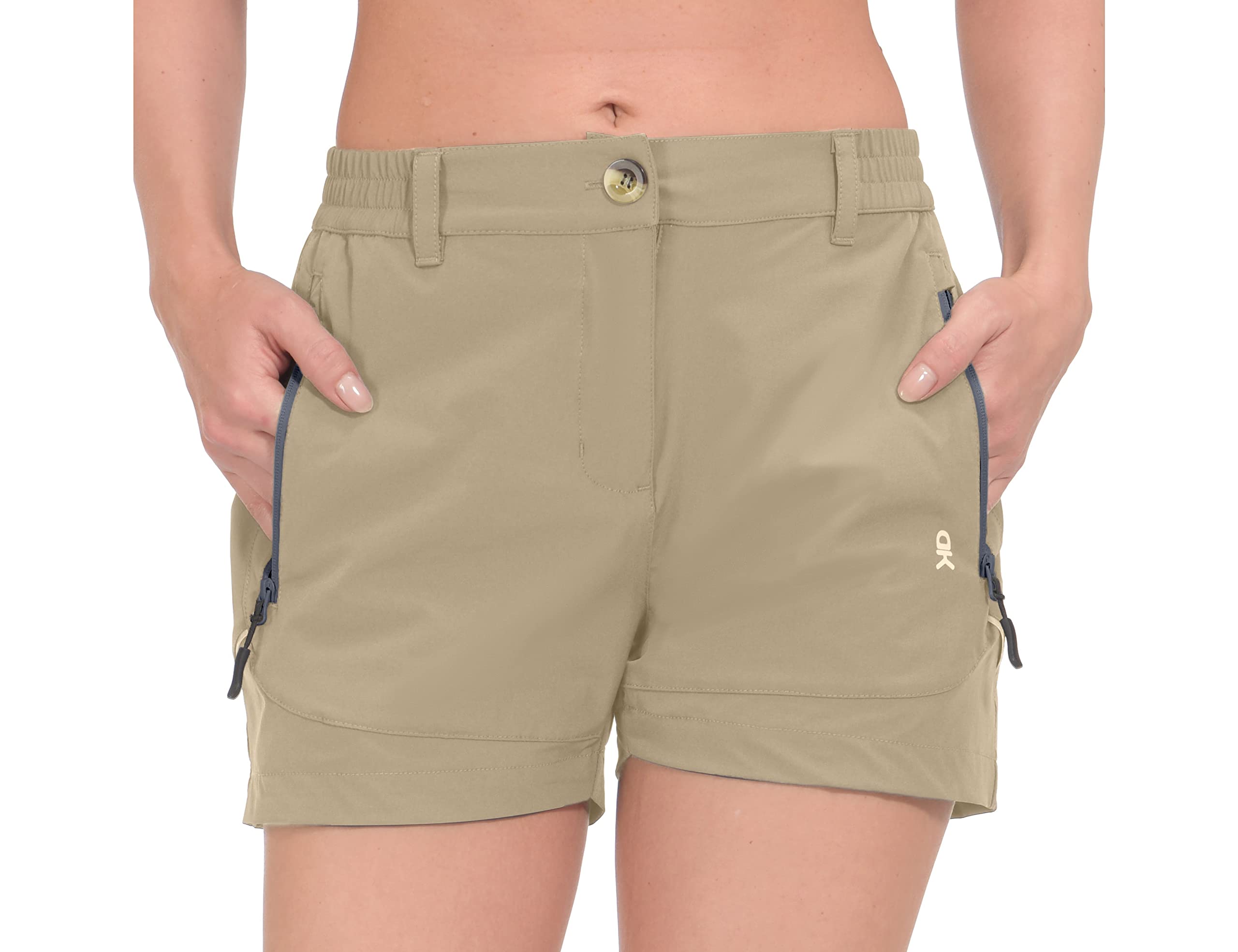 Little Donkey Andy women's shorts fabric close-up shows 4-way stretch for freedom of movement.