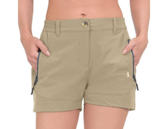 Little Donkey Andy women's shorts fabric close-up shows 4-way stretch for freedom of movement.