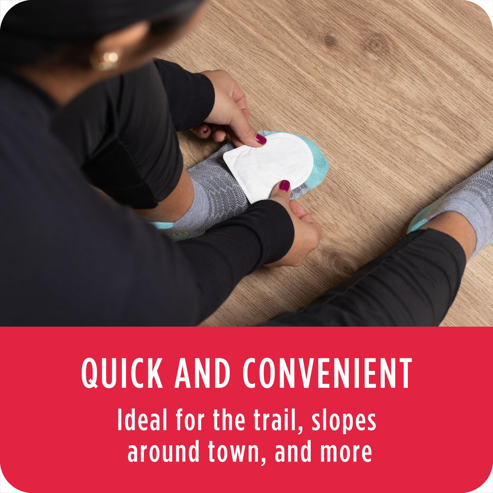 Little Hotties adhesive backing keeps the warmer secure on the outside of socks.