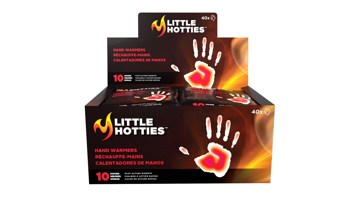 Little Hotties hand warmers 40-count box providing reliable warmth for outdoor enthusiasts.