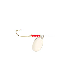 Little Joe Lindy Indiana blade red devil spinner in nickel finish, ideal for drifting live bait.