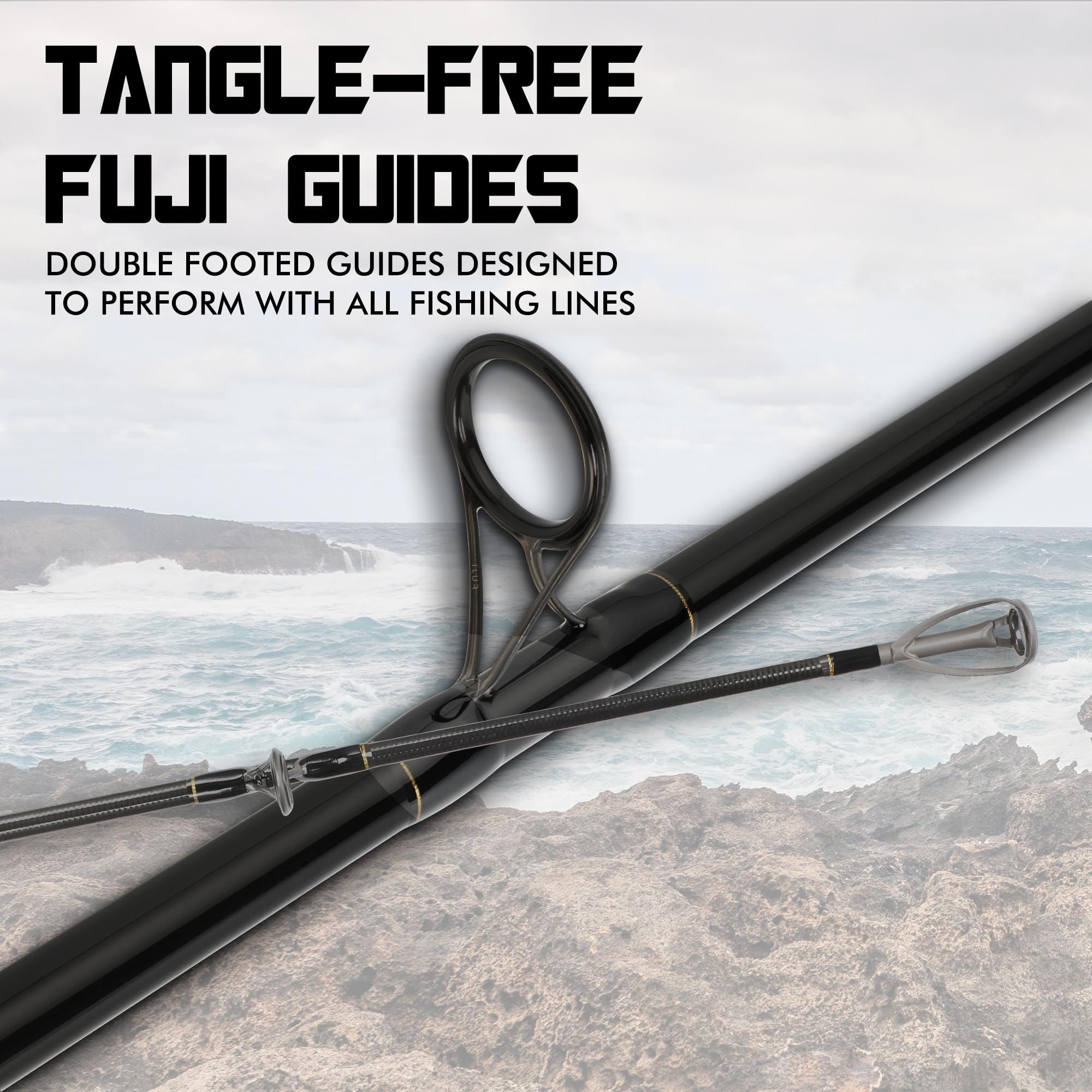 LITTMA carbon surf rod graphite blank close-up showing strength and responsive feel.