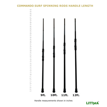 LITTMA Commando surf rod shrink-grip handle offers firm wet-weather grip.