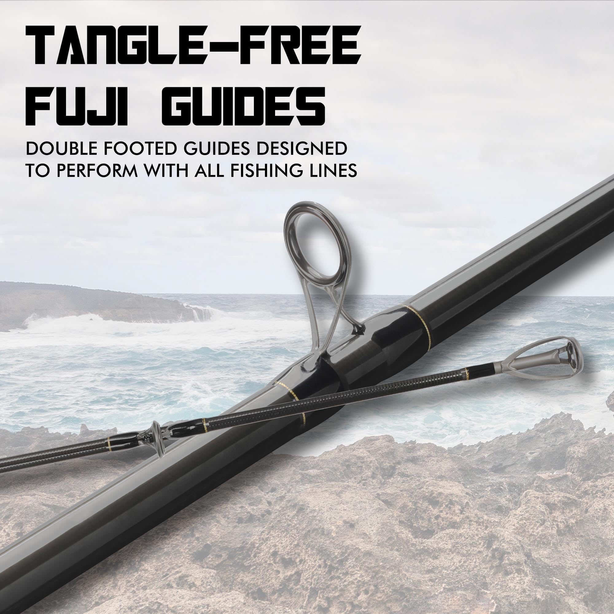LITTMA graphite two-piece surf rod assembly showing portability and strength.