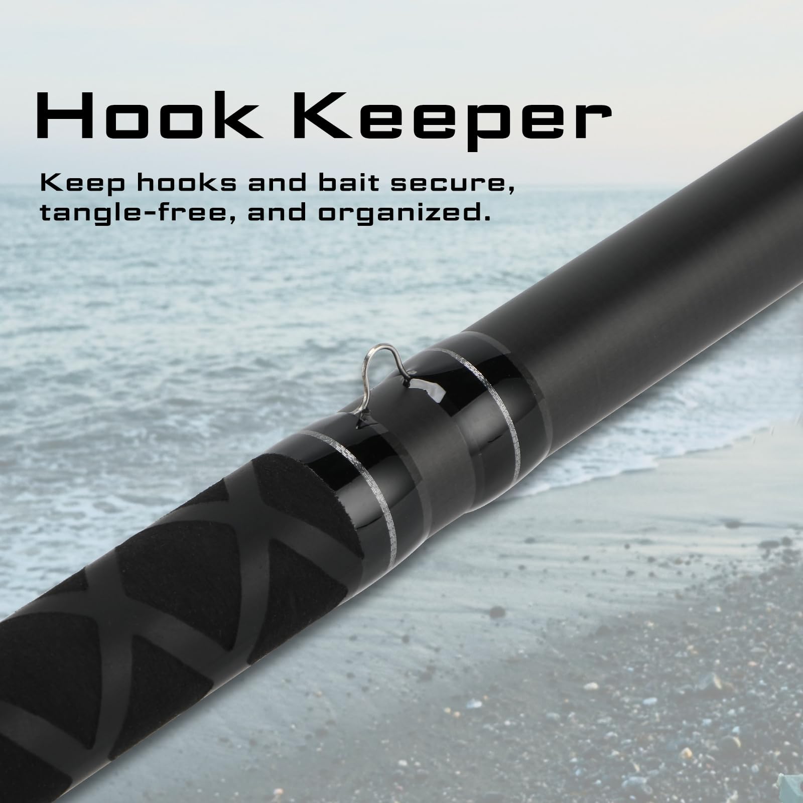 LITTMA 15ft surf rod shows graphite build for powerful long-range outings.