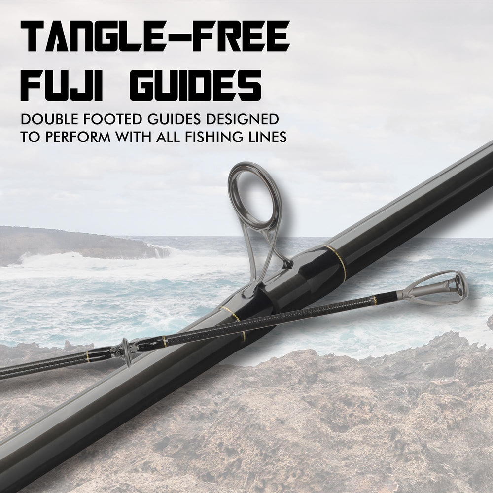Close-up of Fuji guides on the LITTMA graphite rod