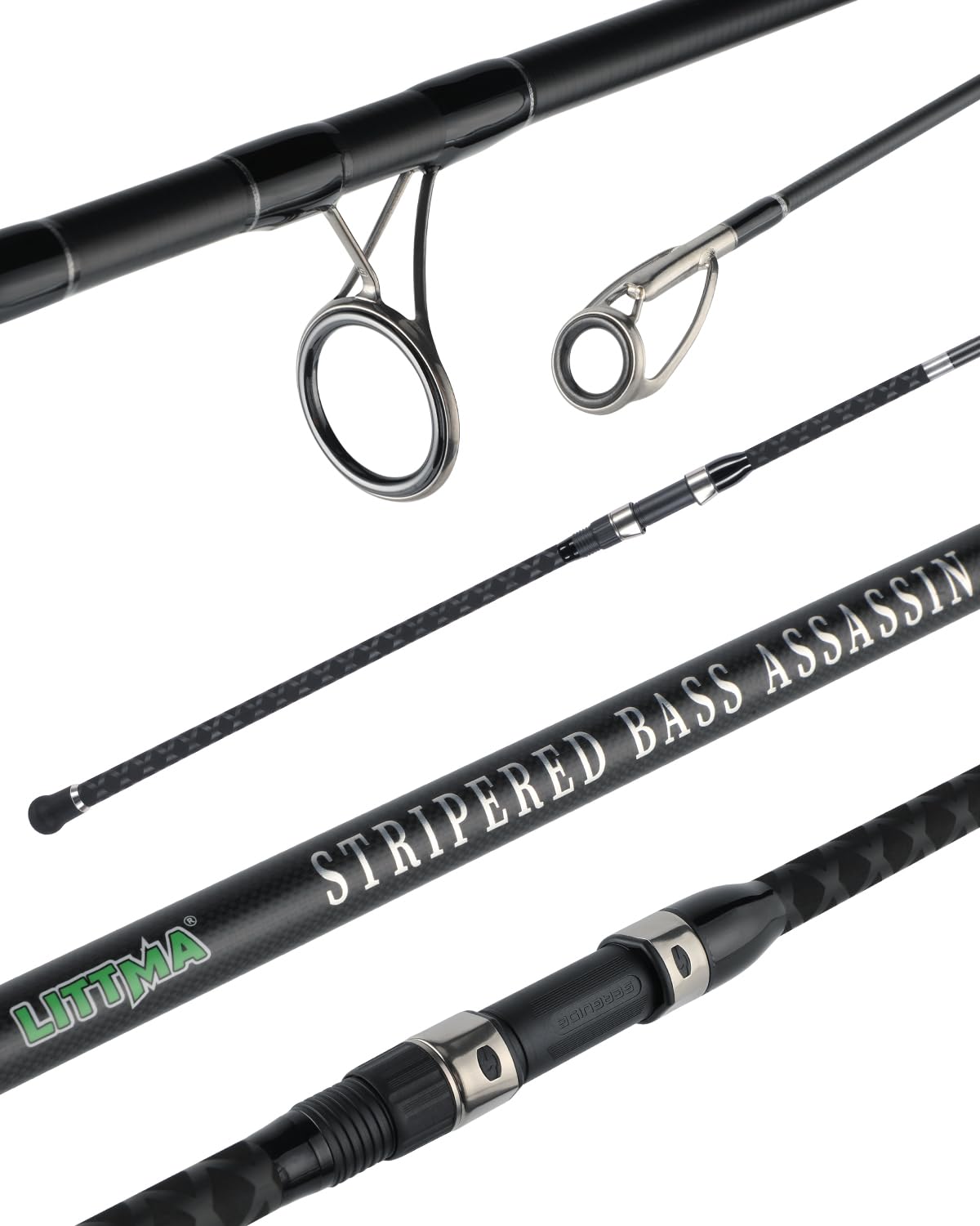 LITTMA surf-rod graphite XTG guides deliver smooth saltwater casting performance.