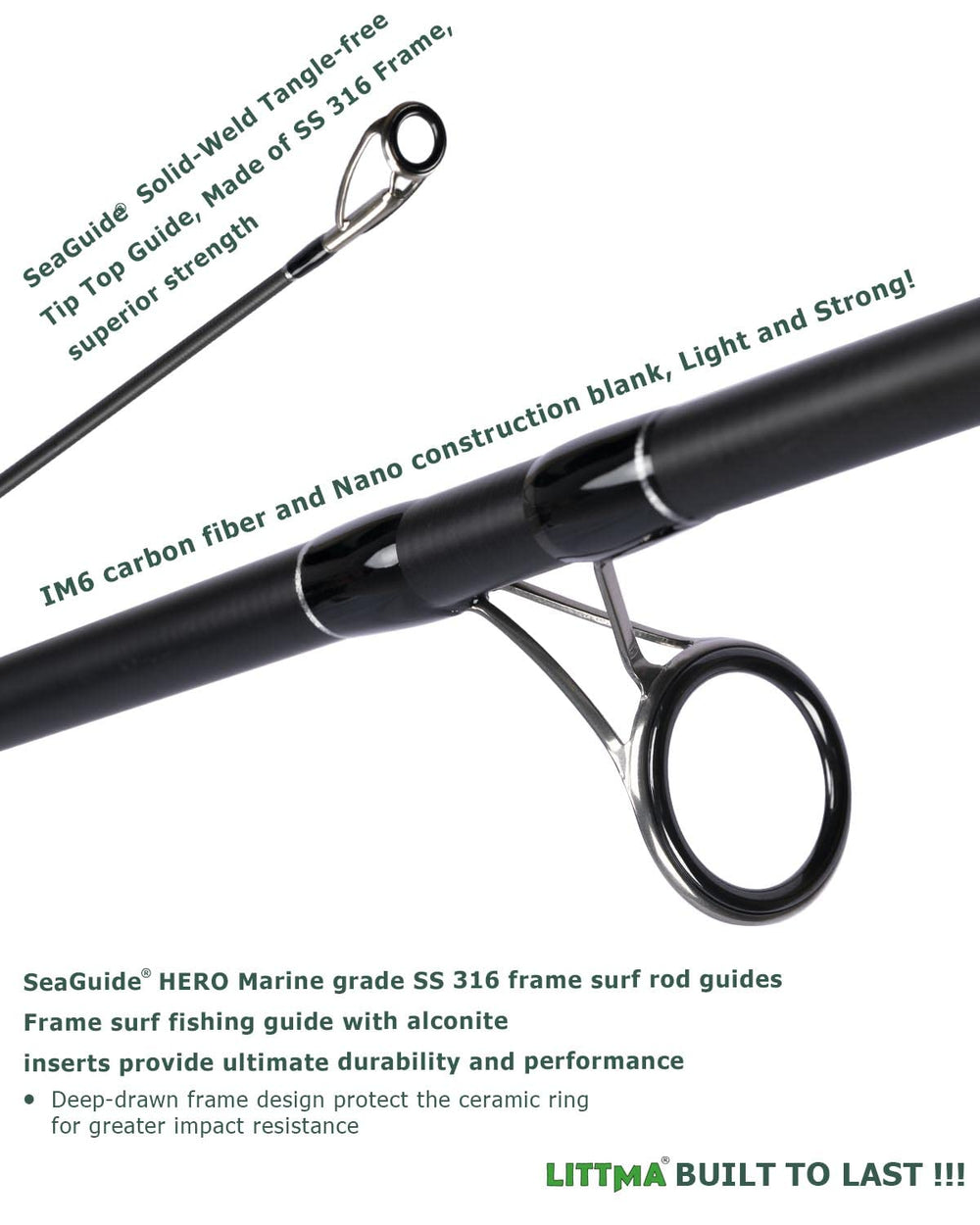 LITTMA surf-rod XDPS reel-seat ensures strong, secure handling in rough surf.