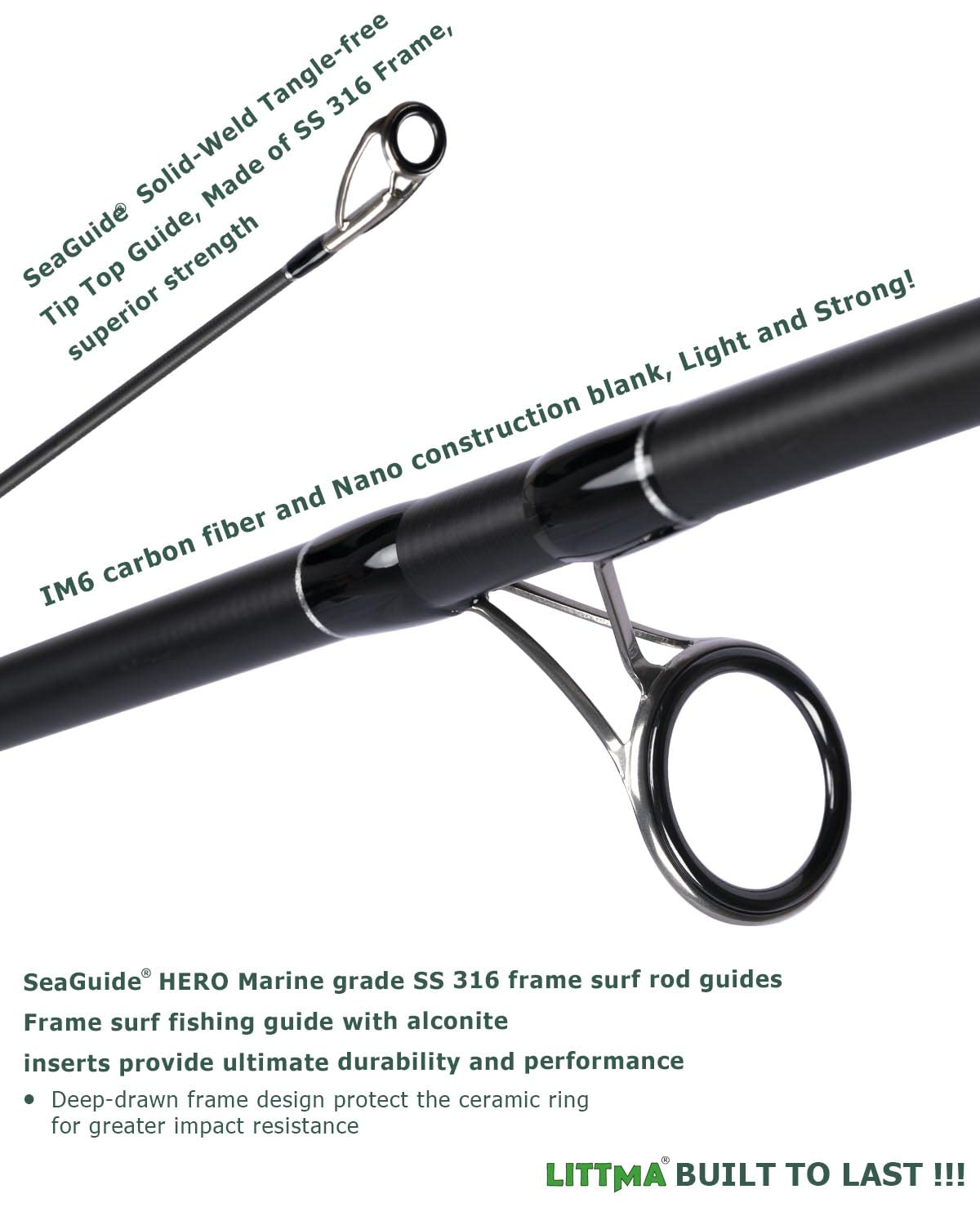 LITTMA surf rod reel seat delivers secure XDPS performance in rough surf conditions.