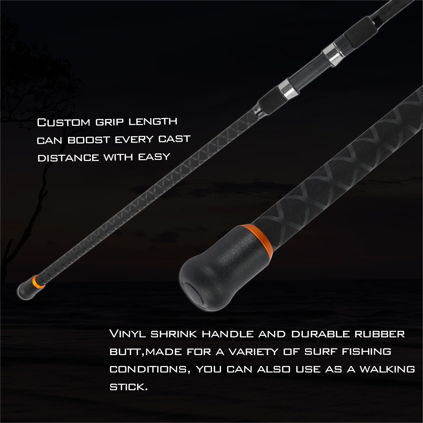 Shrink-tube grip handle on LITTMA Surf Rod