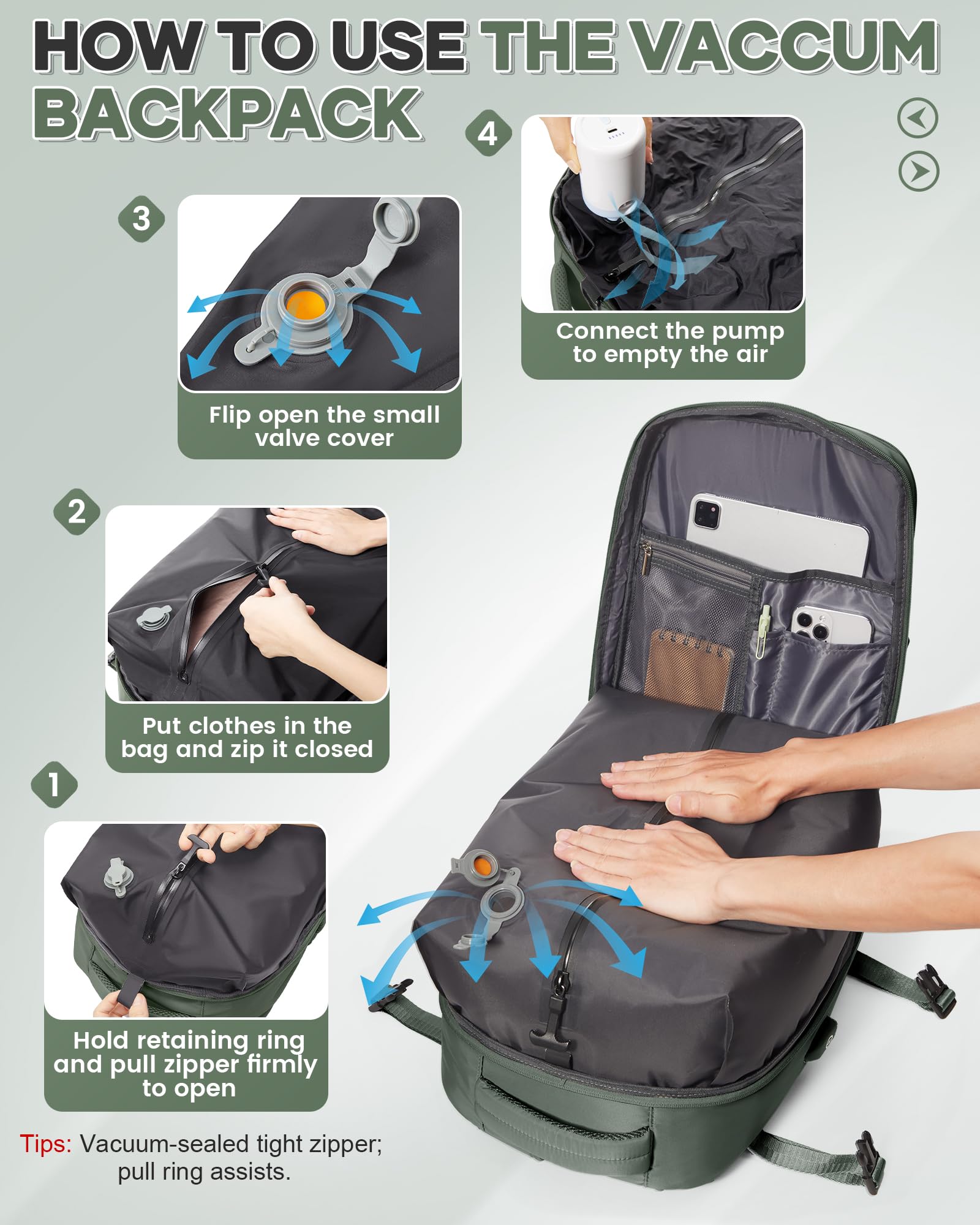 Livbote vacuum backpack shoe compartment keeps footwear separate and organized