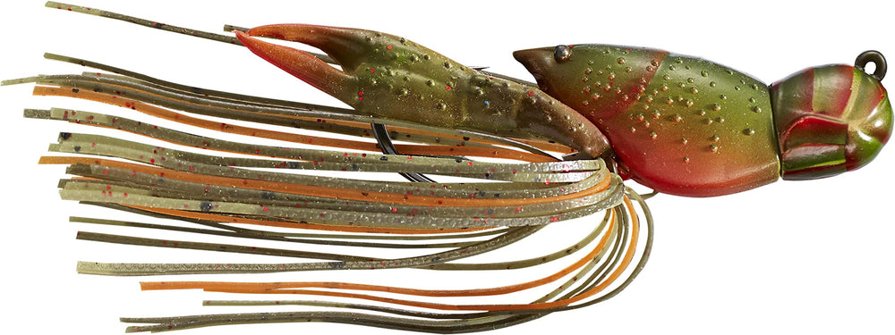 Live Target hollow body craw jig in olive/orange with realistic craw action for freshwater jig fishing