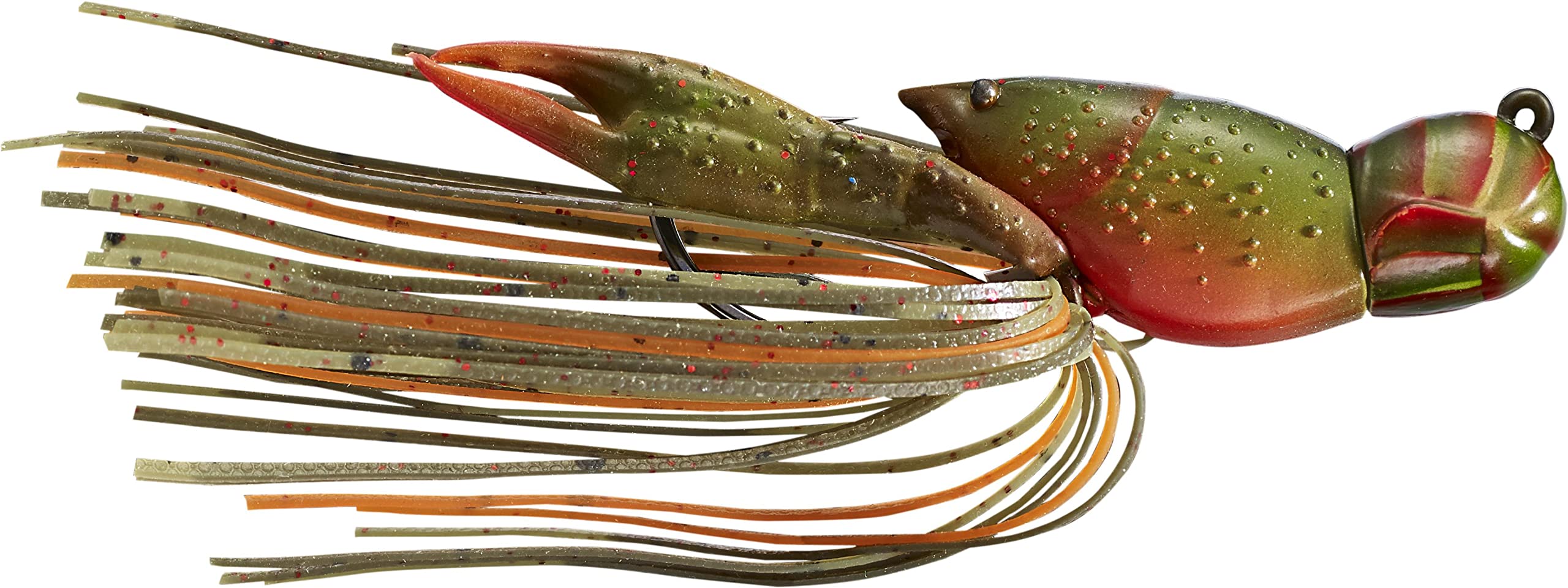 Live Target hollow body craw jig olive/orange bottom view highlighting scent cavity and buoyant action