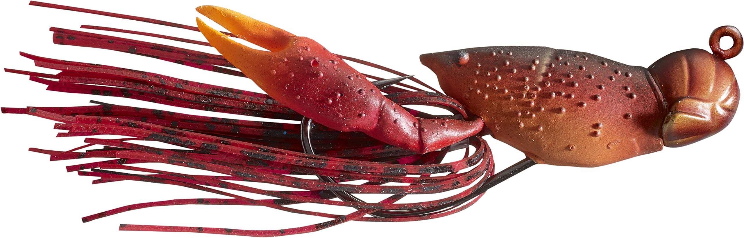 Live Target hollow body craw jig red with replacement pincers for quick setup and reliability.