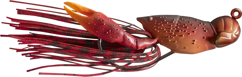 Live Target hollow body craw jig red with replacement pincers for quick setup and reliability.