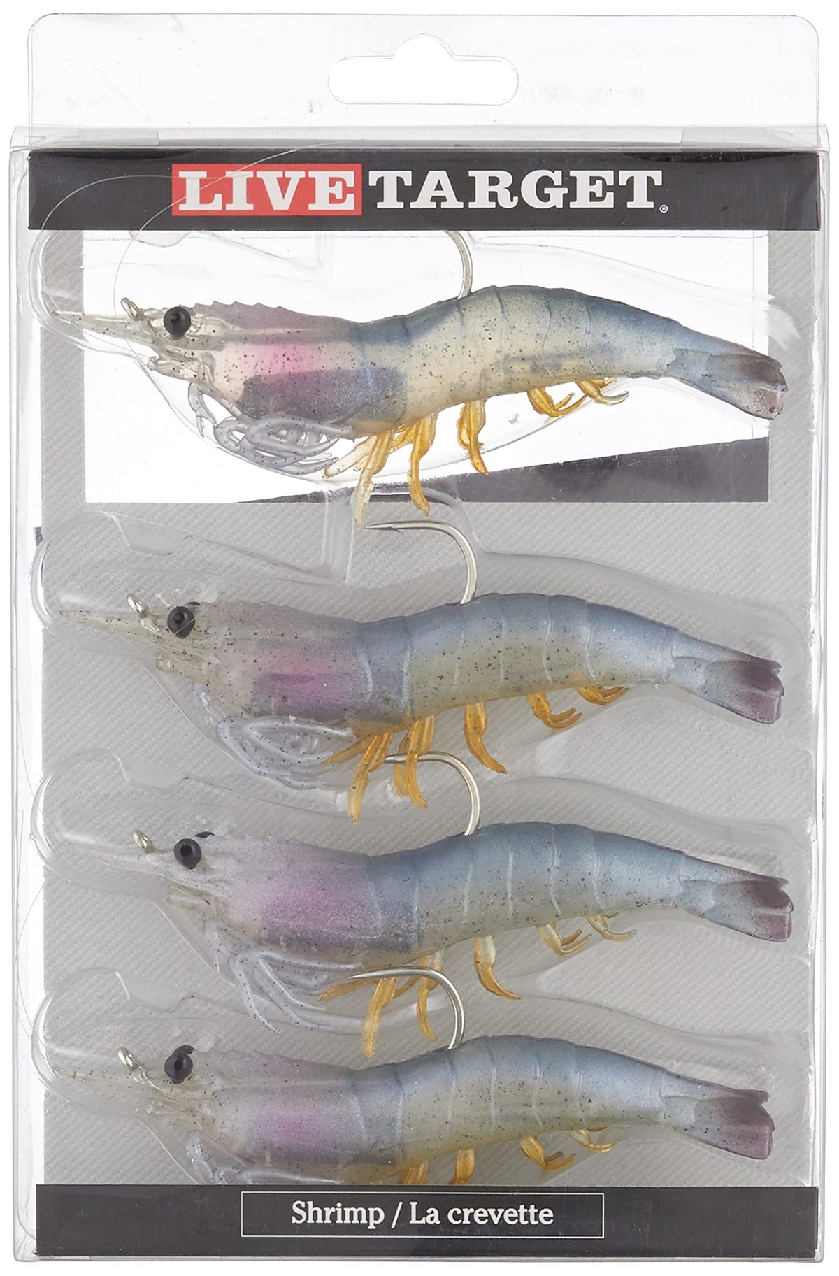 LIVE TARGET Rigged Shrimp 4ft white front view showcases lifelike swimming motion for cast-and-retrieve tactics
