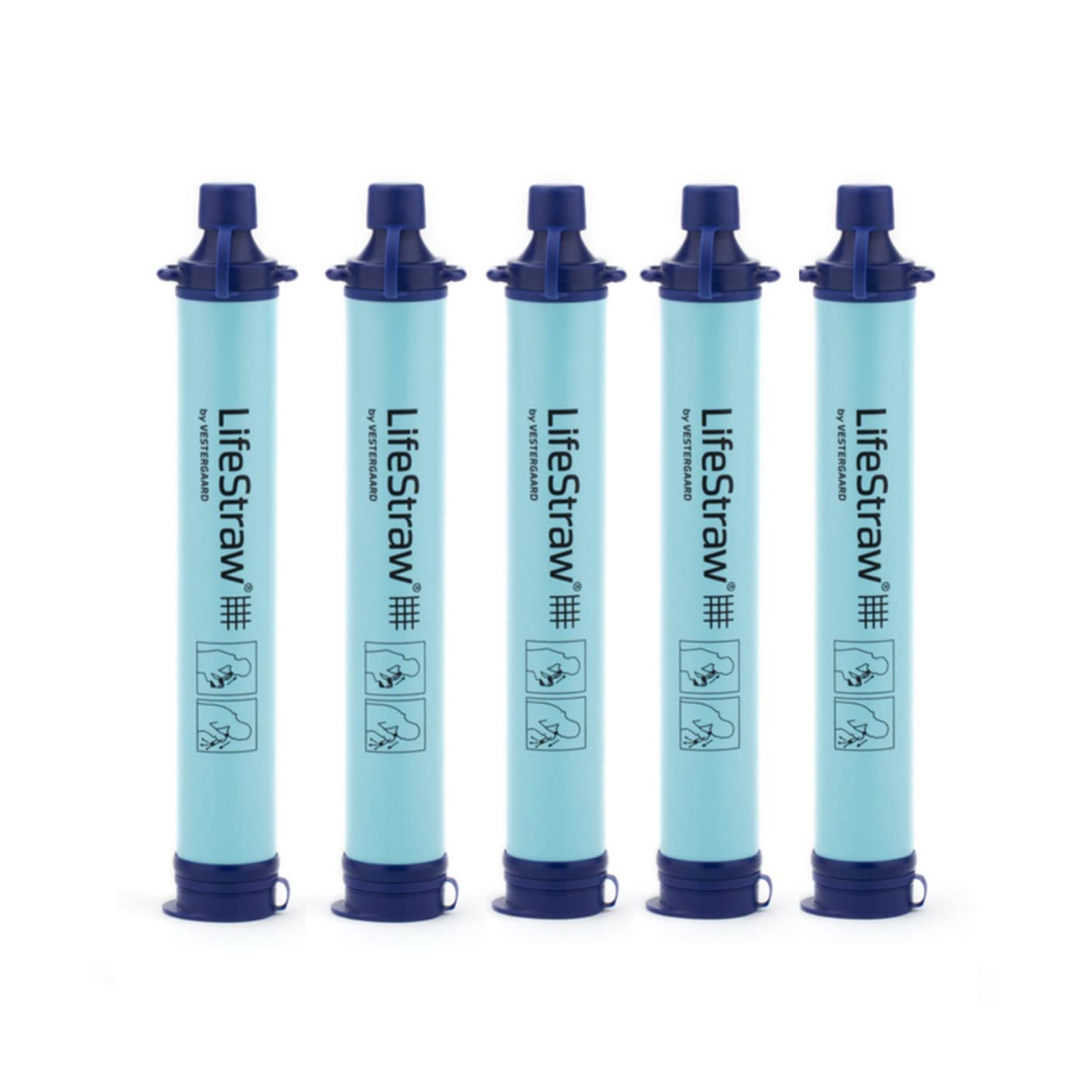 LifeStraw personal water filter blue in hand filtering drinkable water on the go.