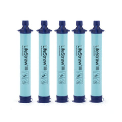 LifeStraw personal water filter blue in hand filtering drinkable water on the go.