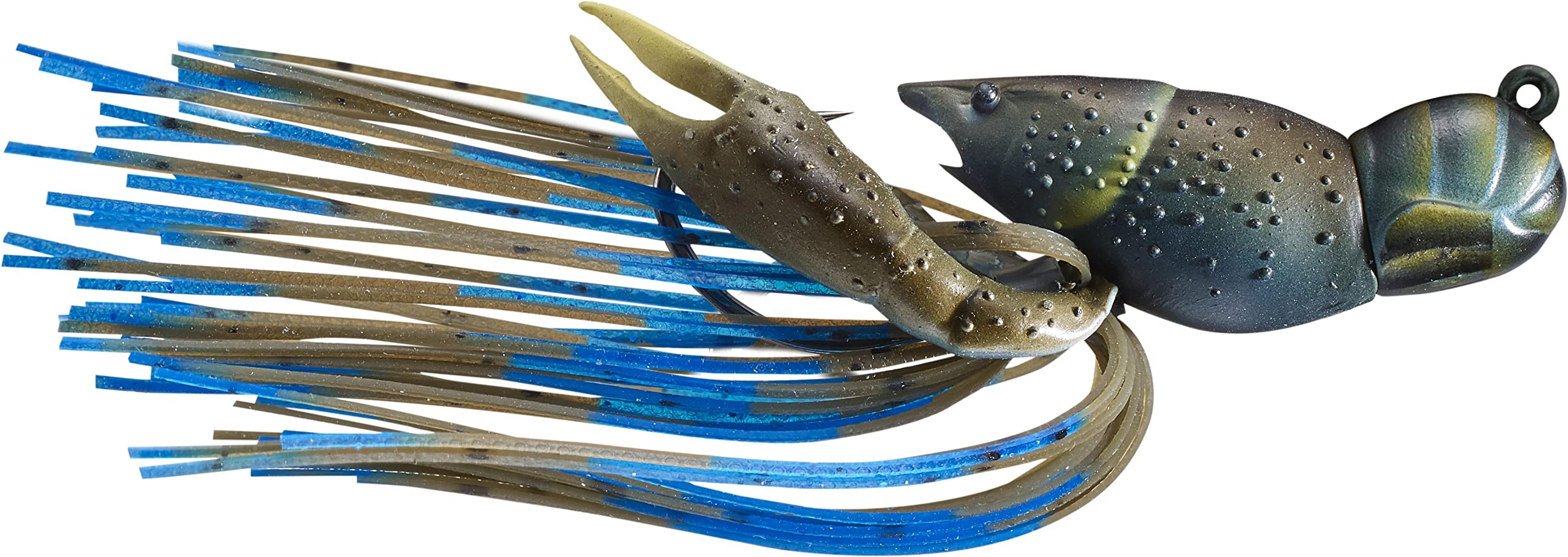 LIVE TARGET Hollow Body Craw Jig close-up of silicone skirt in motion enhances lure appeal.