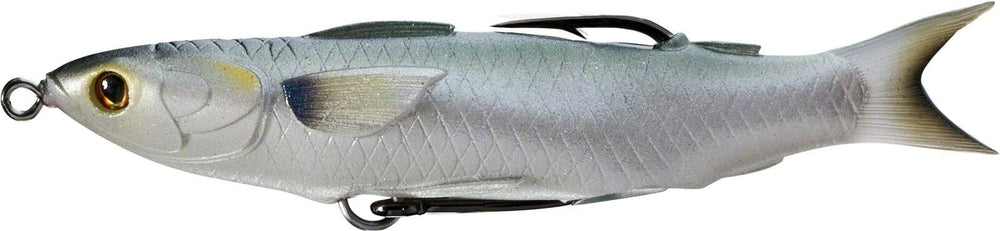 LIVETARGET MUH115T716 mullet topwater lure in silver, ideal for surface strikes.