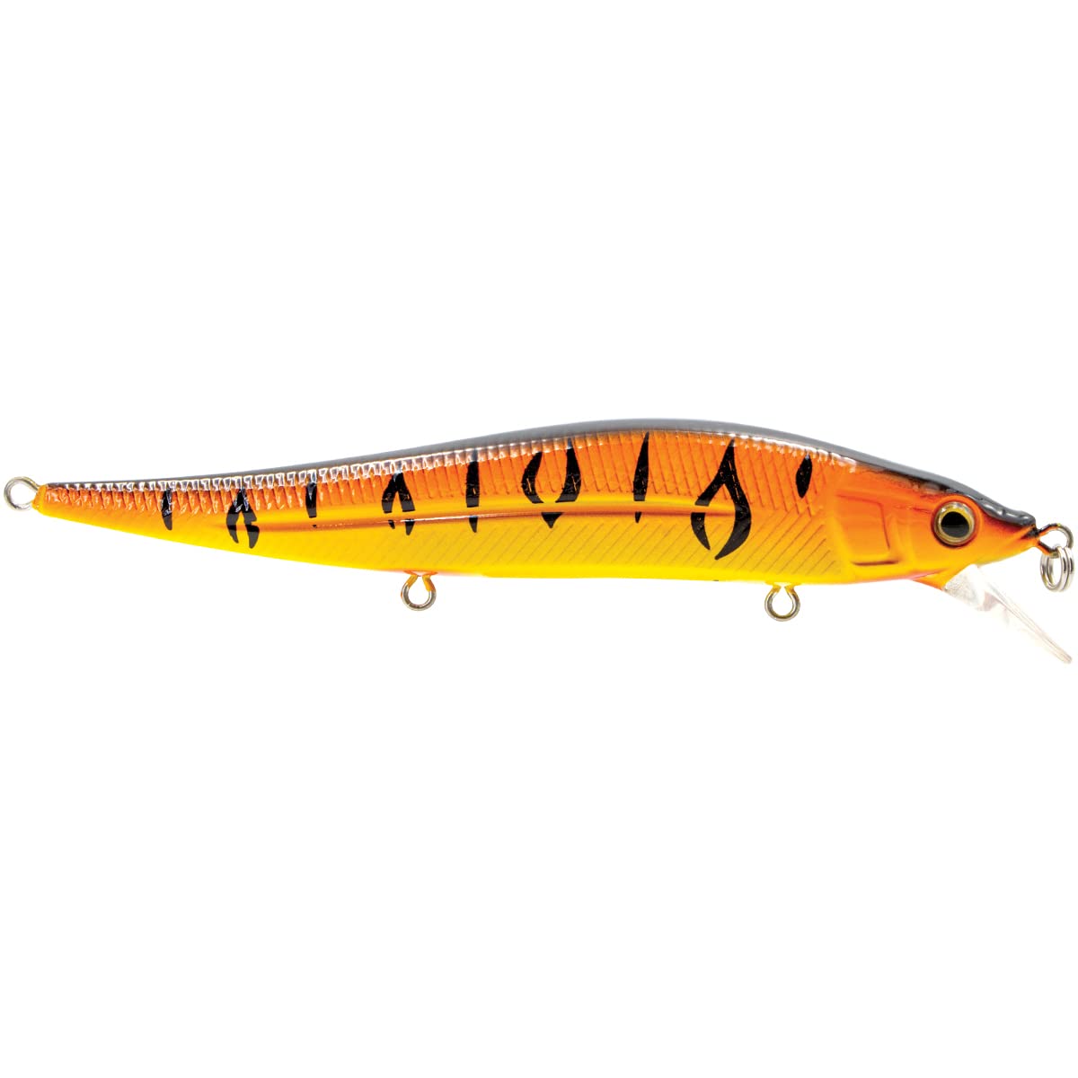 Livingston Lures Jerkmaster 121C orange tiger in action, mid-depth bass lure with long casts