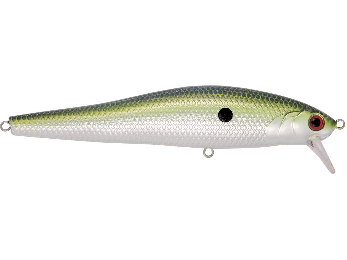 Livingston Lures Stick Master 127 chrome-xxx shad side view shows chrome flash and silhouette