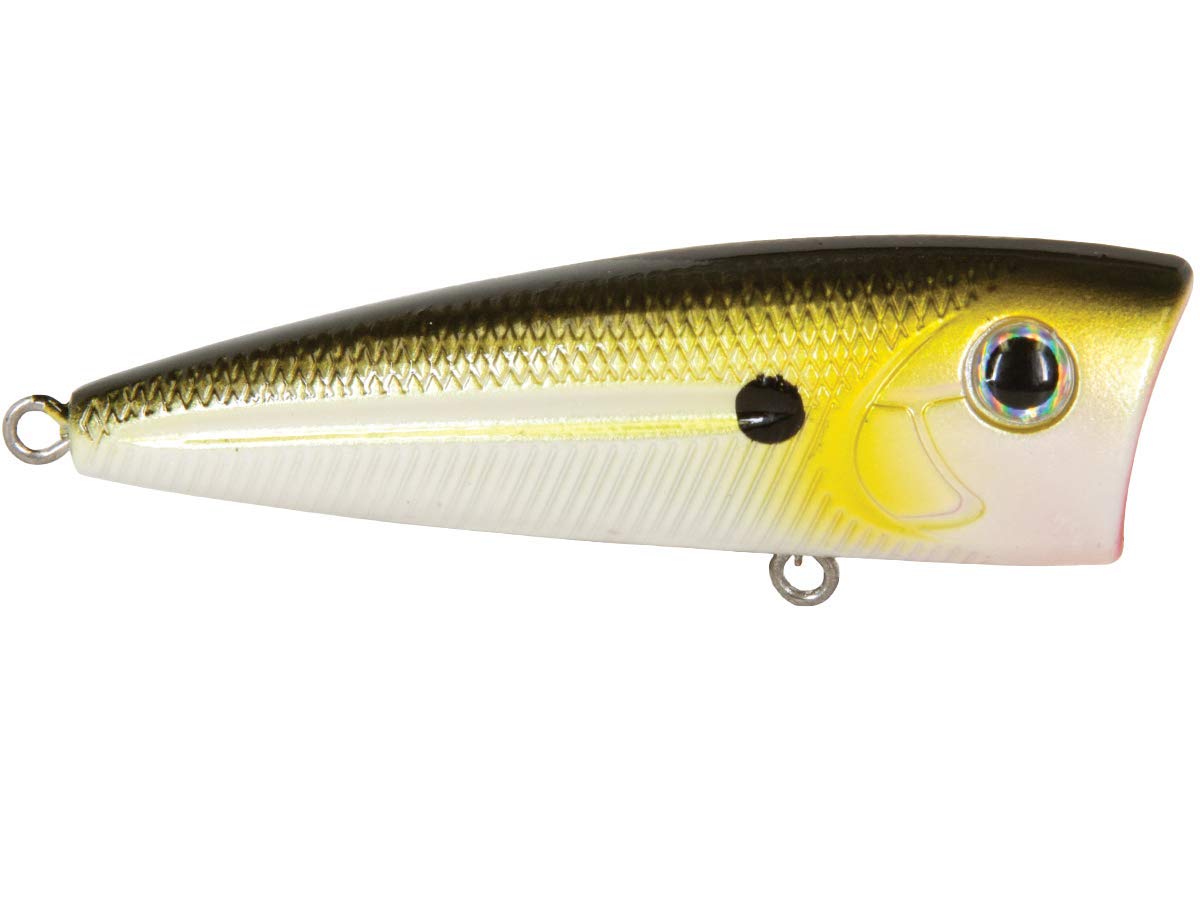 Livingston Lures Walk N Pop 67 Tennessee Shad, side view highlighting sound chamber action.