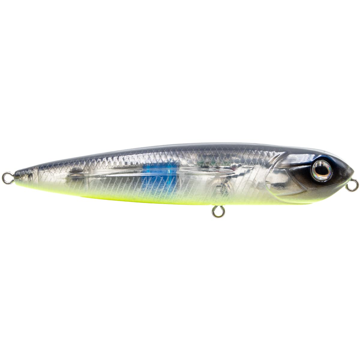 Livingston Lures Walking Boss Jr. 4 Bluetreuse: topwater lure for inshore reds trout and snook