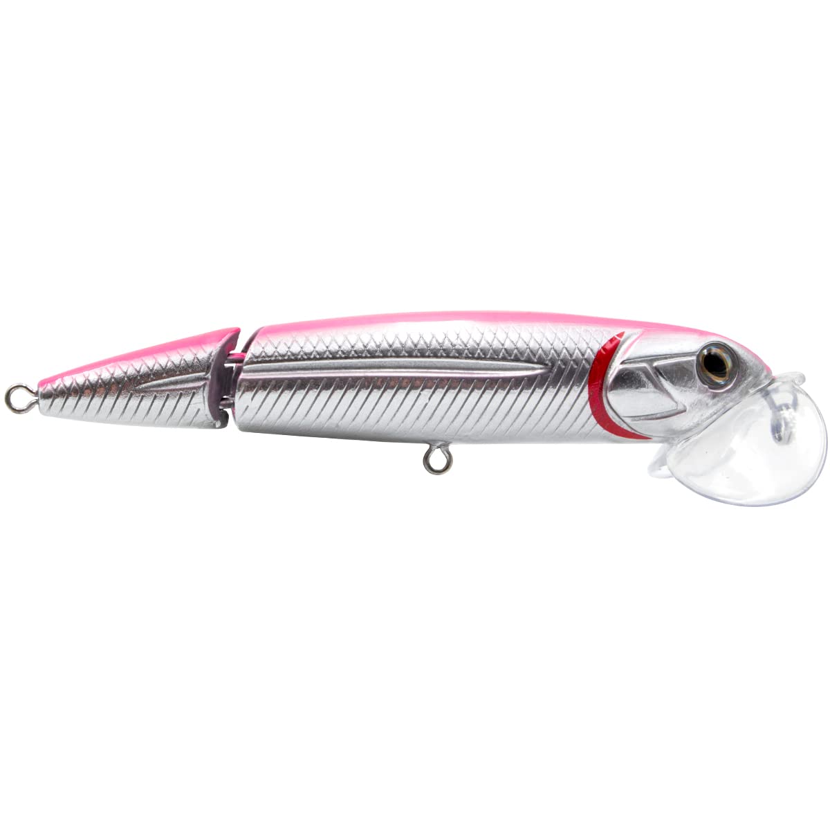 Livingston Lures Walking Boss Jr II 4in pink back chrome belly attracts topwater strikes.
