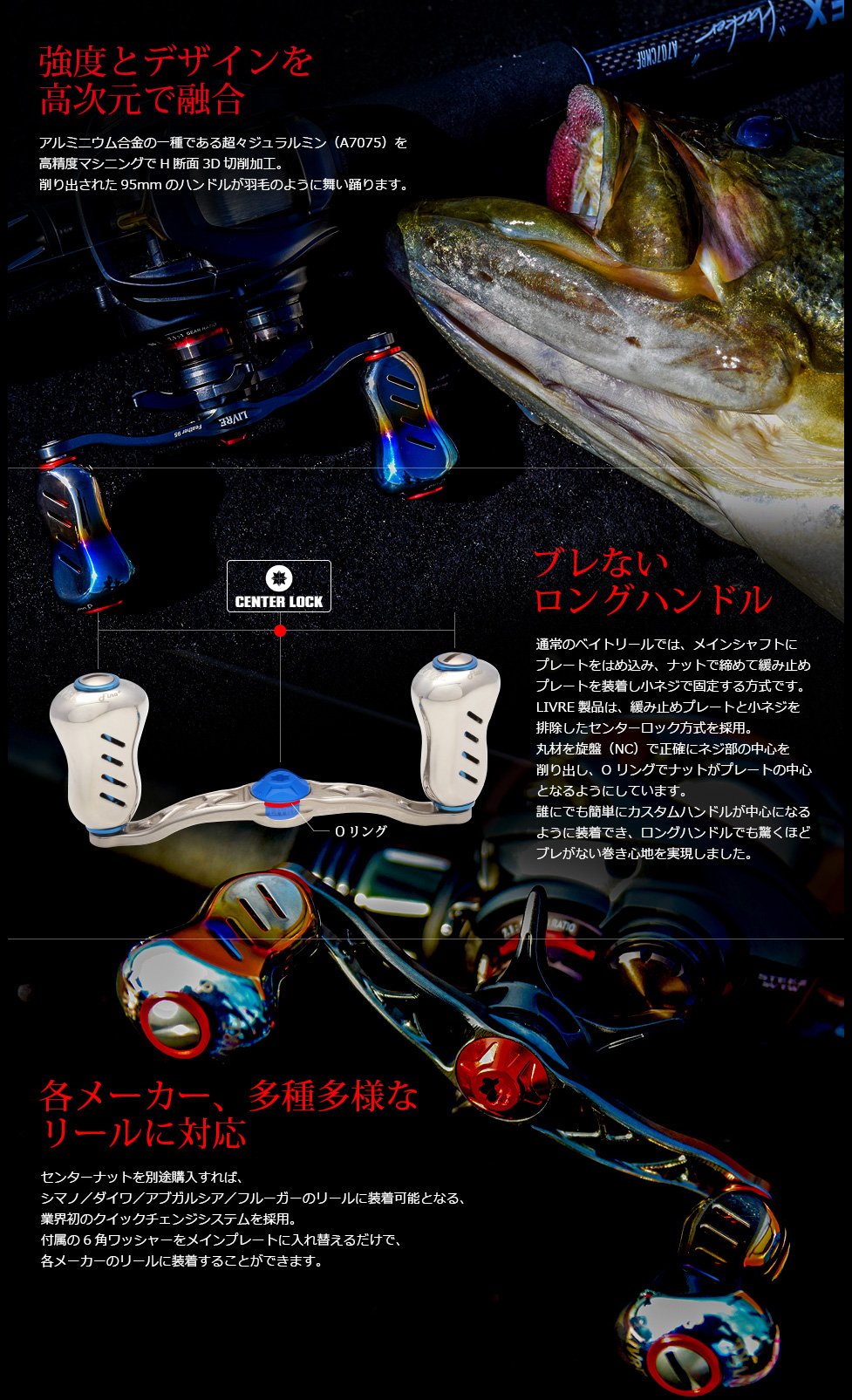 Livre Reel 3067 bow-shaped crank design enables versatile reel compatibility