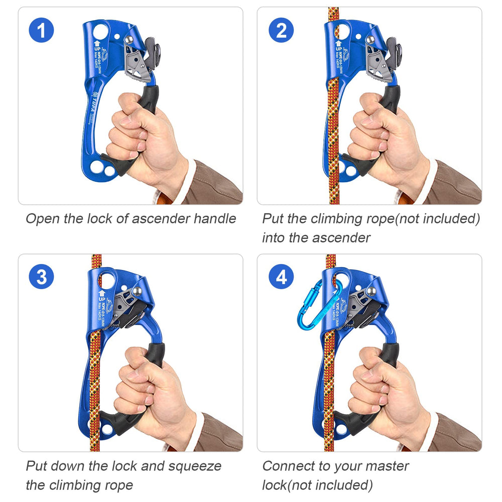 Lixada ascender compatible with 8-13mm ropes for versatile setup.