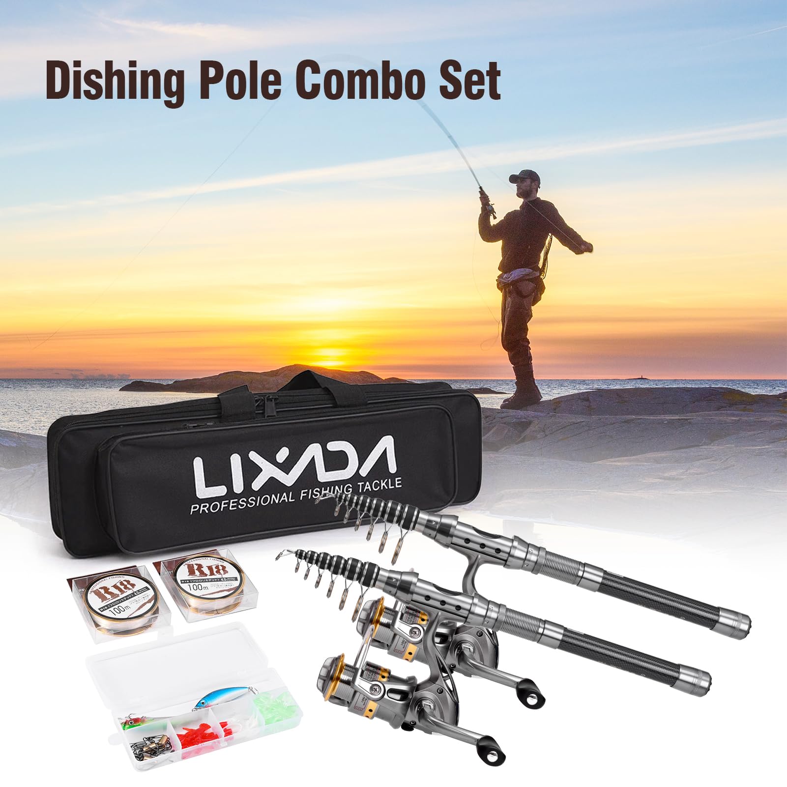 Lixada assembled rod and reel demo showing ready-to-use setup
