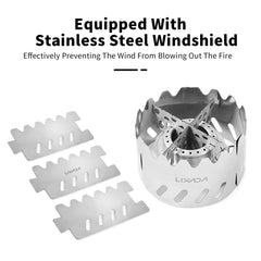 Lixada windshield assembled around stove for wind resistance