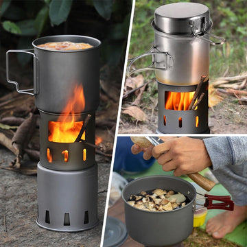Lixada camping stove supports unlimited fuel sources from twigs to small branches.
