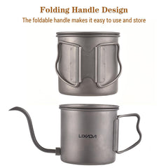 Lixada titanium cup size 3.1 inches fits compact camp setups.