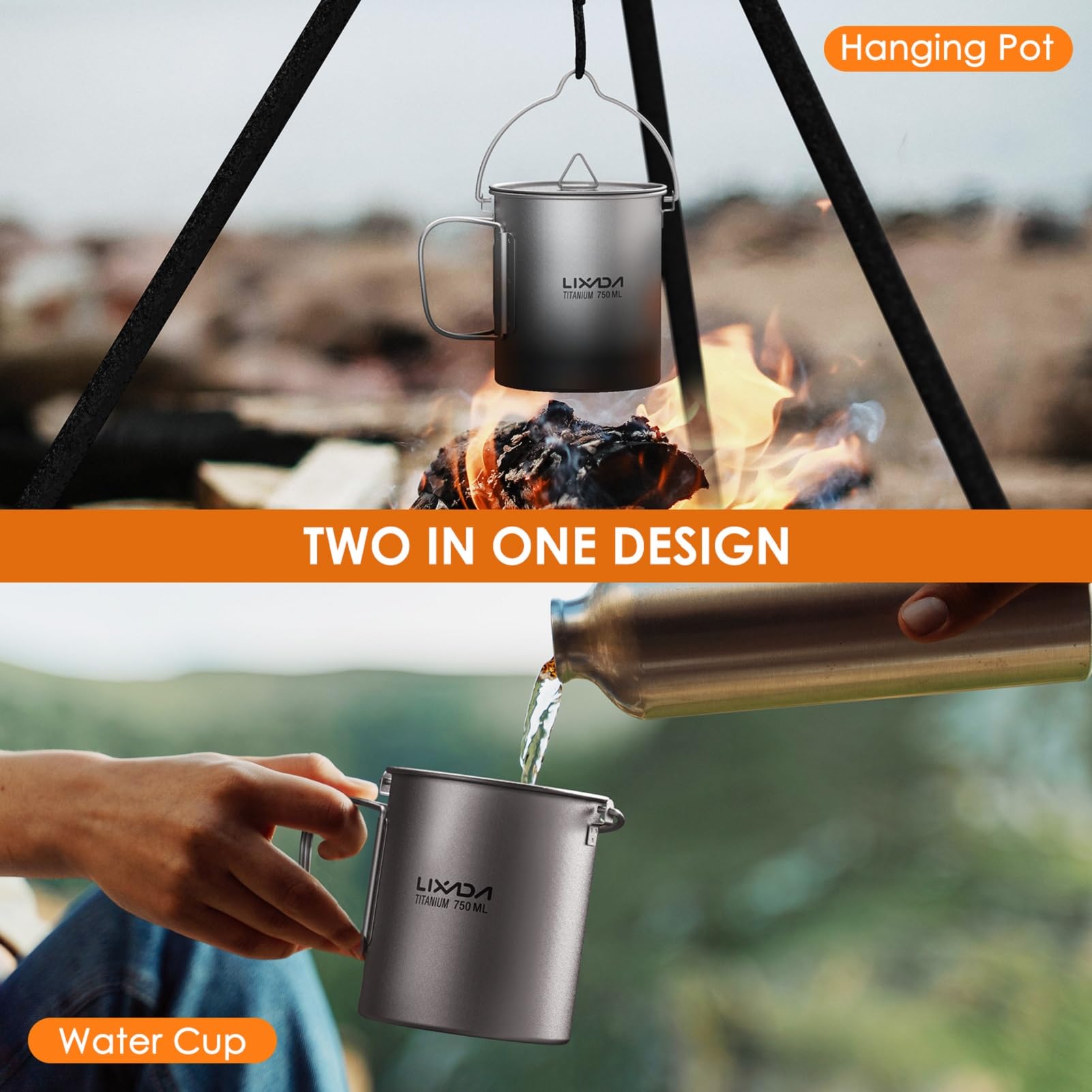 Lixada collapsible handle on titanium cup for compact storage