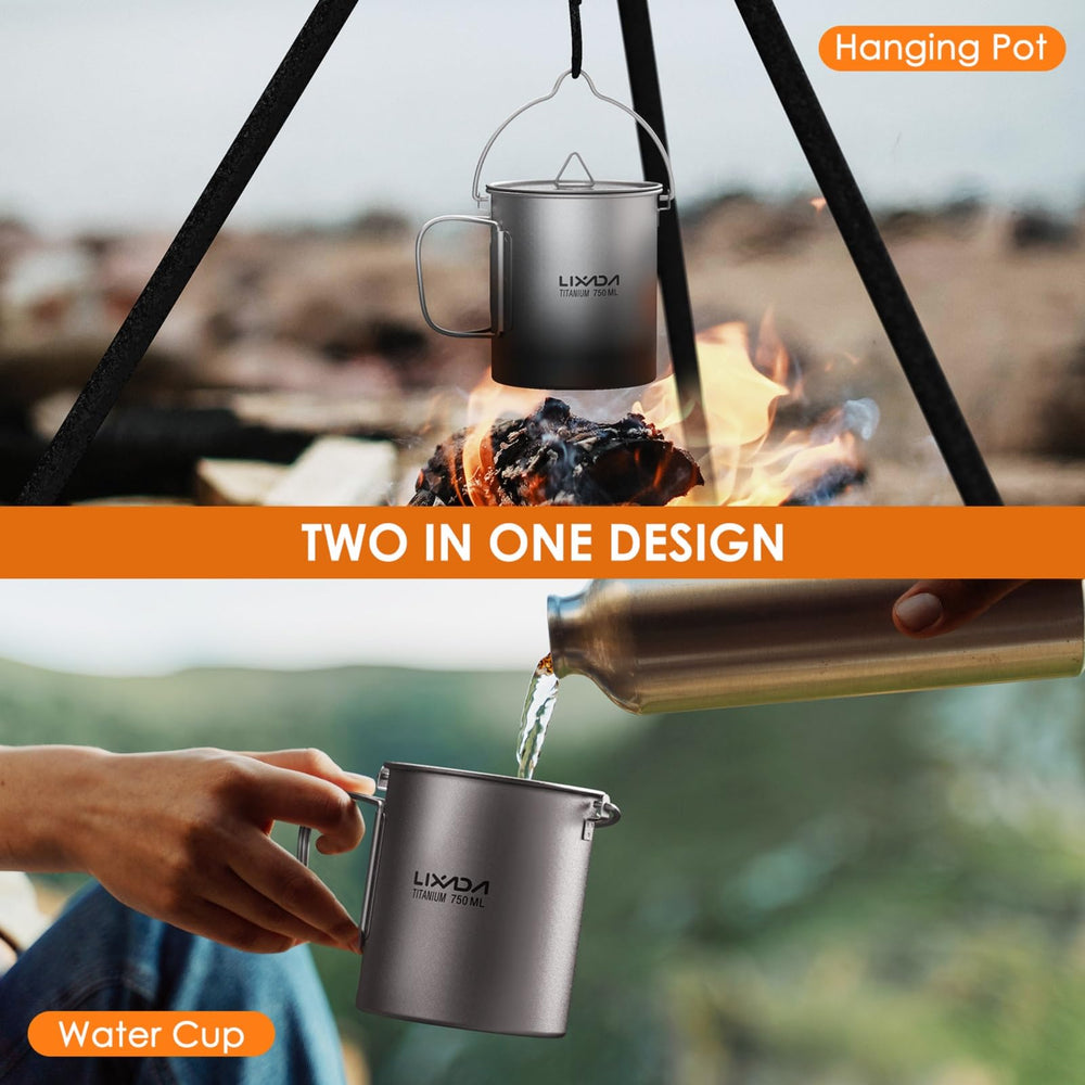 Lixada collapsible handle on titanium cup for compact storage