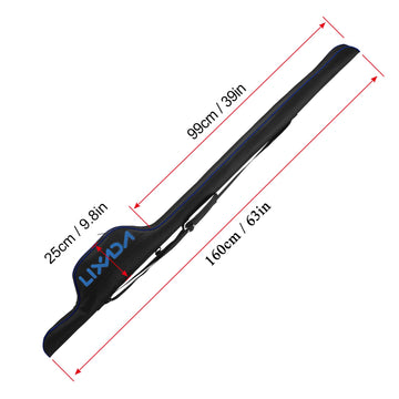 Lixada compact design stores 1–2 rods with reels and tackle.