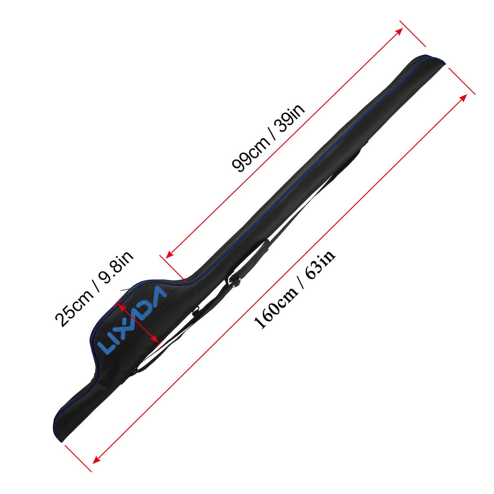 Lixada compact design stores 1–2 rods with reels and tackle.
