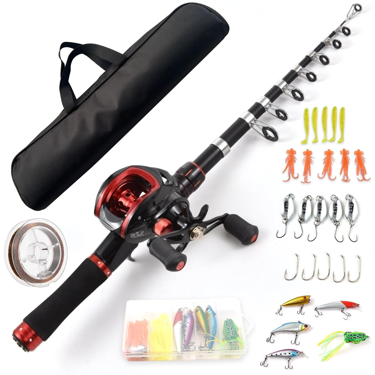 Lixada complete fishing kit box with rod and reel, ready-to-use setup.