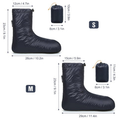Lixada Down Booties at a tent entrance offering warmth during sleeping bag use.