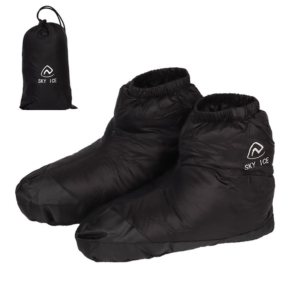Lixada down foot cover with waterproof nylon exterior for dry warmth.
