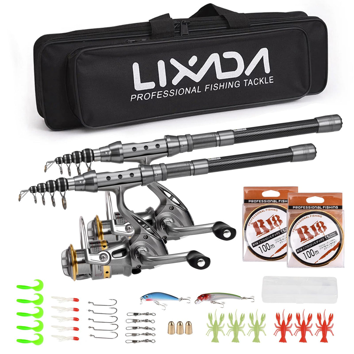 Lixada fishing pole combo 2pcs kit ready for on-the-go fishing sessions