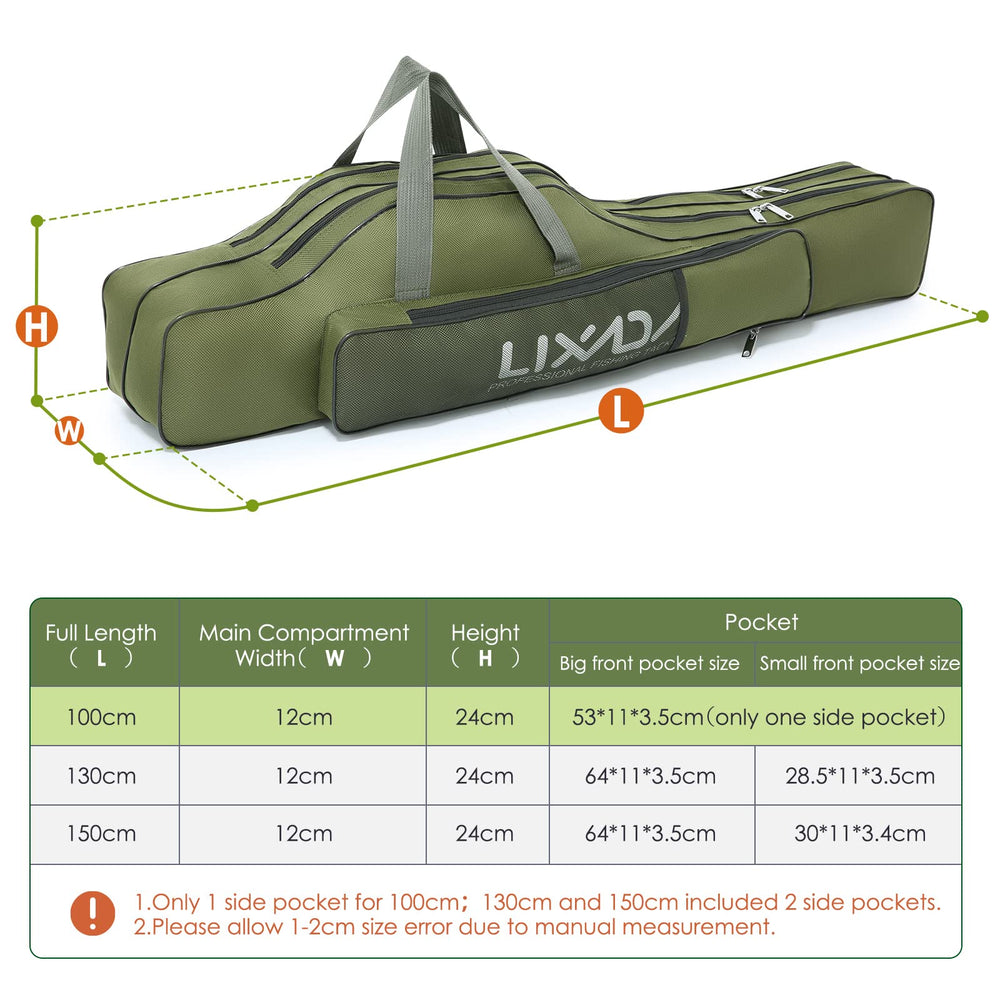 Lixada fishing rod case 420D oxford cloth offers durable protection.